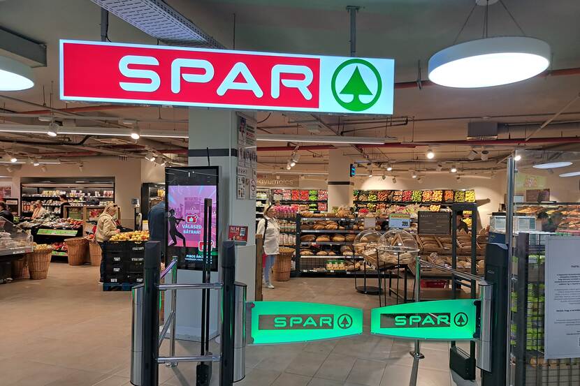 Spar supermarket entrance in a shopping mall in Budapest, Hungary.