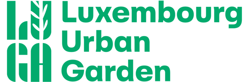 Het LUGA logo in het groen met de tekst Luxembourg Urban Garden