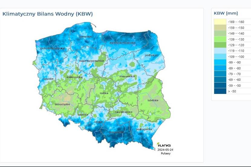 map of Poland with marked rainwater shortages