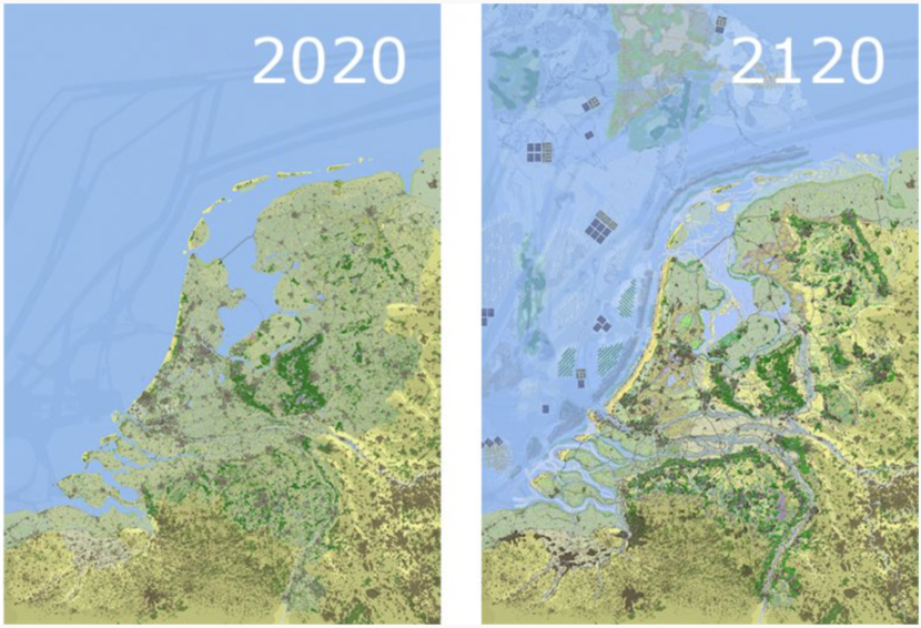 Comparison map of the Netherlands in 2020 en 2120